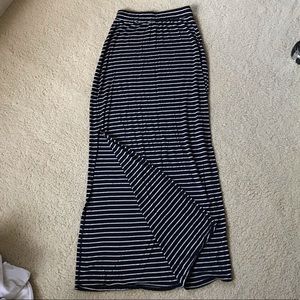 Zara Navy Blue Striped Maxi Skirt w/ Slit Sz S